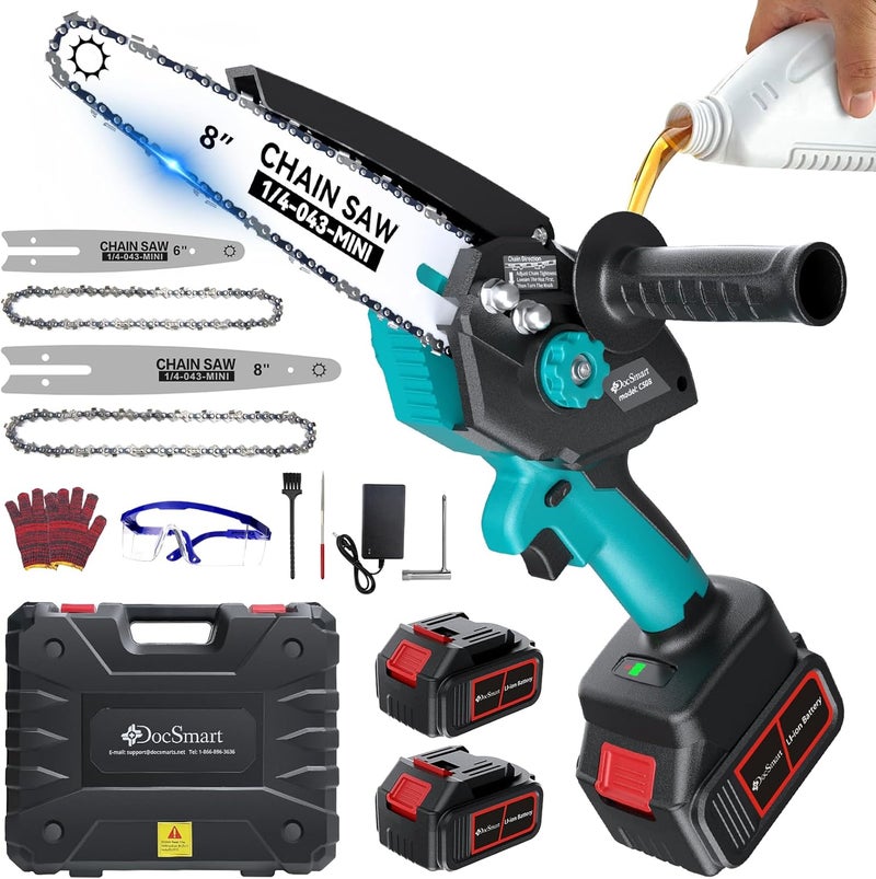 DocSmart Mini Chainsaw Cordless, 8 inch & 6 inch Electric Chain Saw with 2pcs 4000mAh Batteries, Battery Powered Handheld Saw for Trees Trimming Wood Cutting, Ideal Gift for Men Dad Husband - Image 1